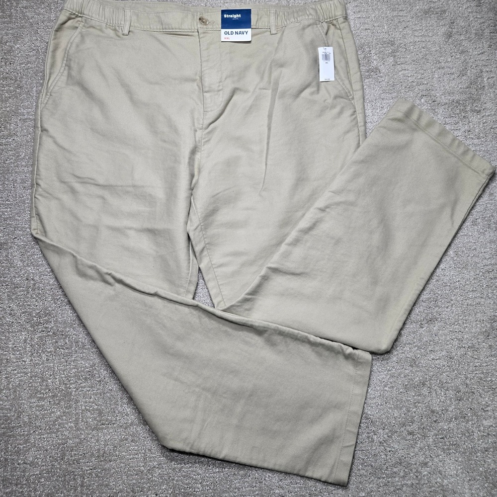 Old Navy Mens XXL Straight Leg Chino Pants Khaki Tan Elastic Waist 565381-01-1